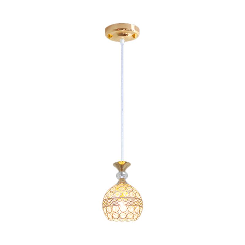 Modernism 1 Bulb Pendant Lamp with Crystal-Encrusted Shade Gold Ball Ceiling Hang Fixture