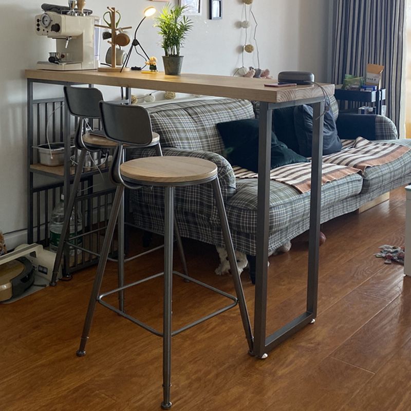 Double Pedestal Bar Pub Table Set 3 Pcs Solid Wood and Iron Bar Table and Stools