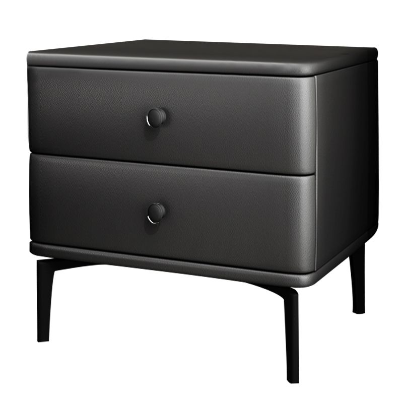 19'' Tall Modern Bed Nightstand 2-Drawer Faux Leather Night Table with Legs