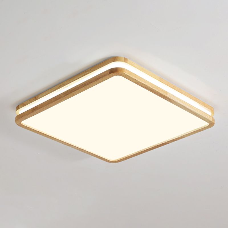 Modern Rectangle Shape Ceiling Light Wood 1 Light LED Flush Mount Light for Bedroom