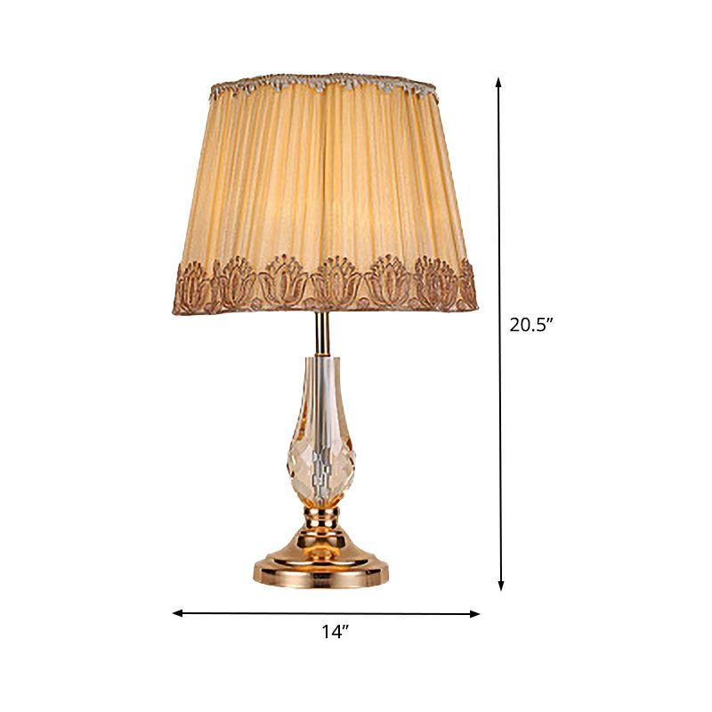 1 tête de salon de bureau lampe à table beige moderne légère avec une grande teinte en tissu poussé