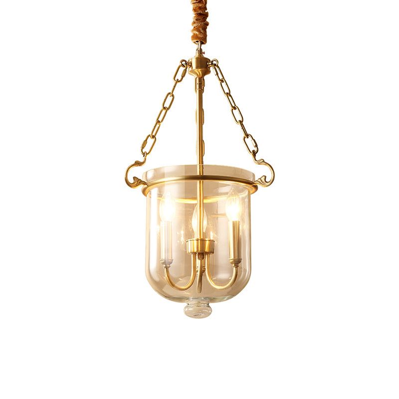 3 lumières Pendre de lustre Light Colonial Colonial Lampe de suspension en verre transparent pour salle à manger