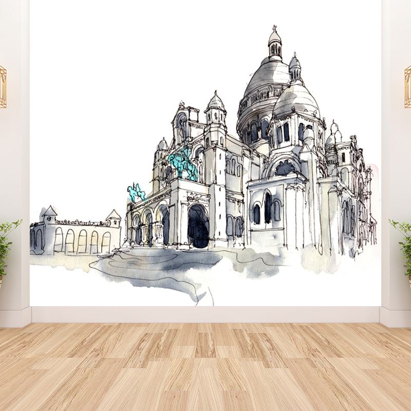 Stain Resistant Architecture View Mural Non-Woven Contemporary Wall Covering for Kitchen