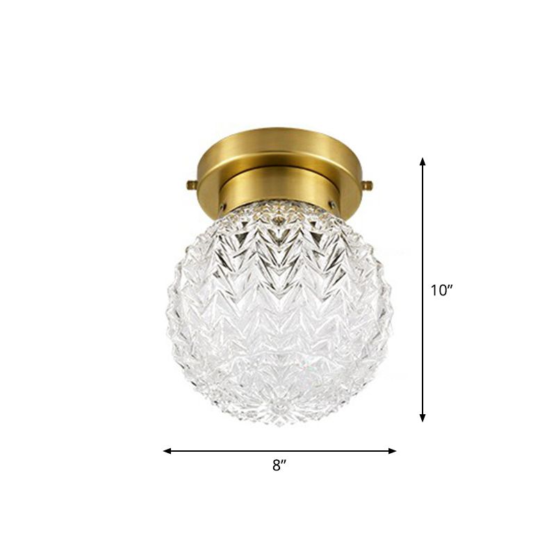 Clear Glass Pineapple Ceiling Fixture Minimalist 1 Head Brass Flush Mount Light for Corridor