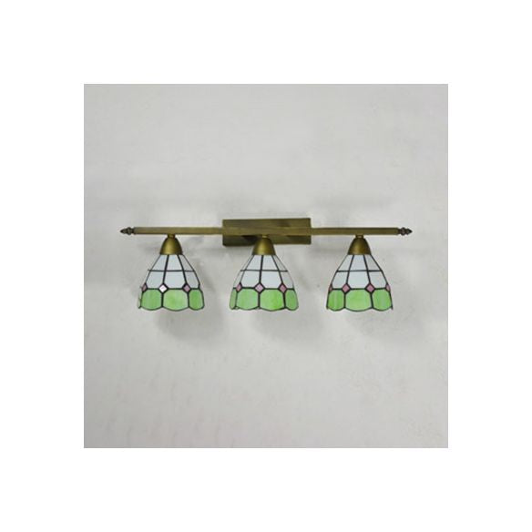 Yellow/Pink/Green/Blue Dome Wall Sconce Lamp Vintage Tiffany 3 Lights Wall Mount Light in Brass for Bathroom