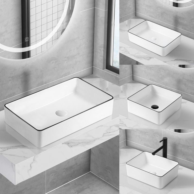 Modern Bathroom Sink Pop-Up Drain Porcelain Rectangular Vessel Sink