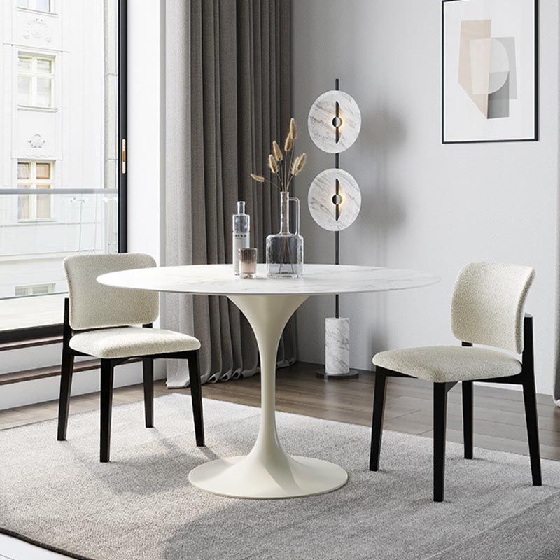 Stone Top Dining Table Modern Round Table with Pedestal Base