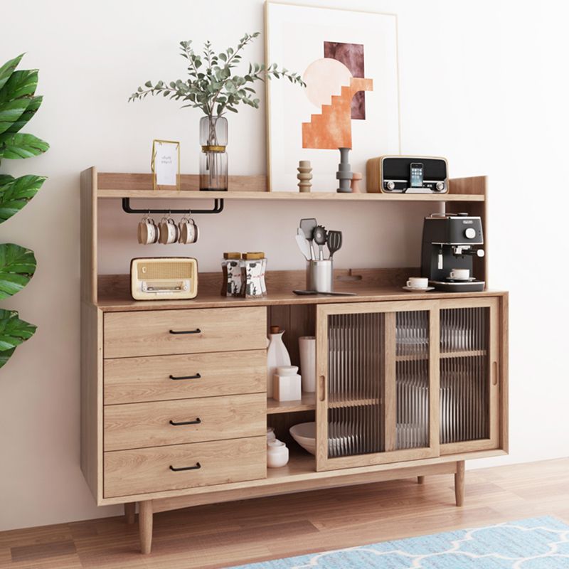 Modern Dining Hutch Pine Buffet Cabinet with Drawers for Dining Room