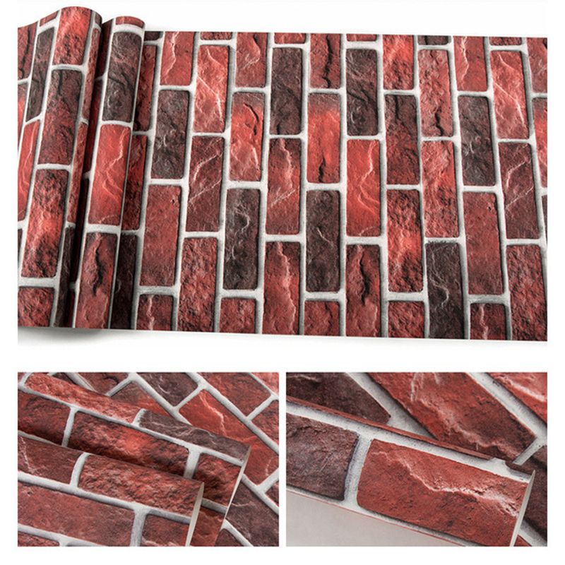 Faux Brick Wallpaper Roll for Bar Decoration 3D Effect Wall Art in Dark Color, Stain-Resistant