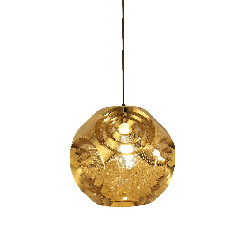 Stainless Steel Sphere Pendant Lamp Colonial 1-Head Cafe Suspension Light with Cutout Design in Chrome/Gold/Rose Gold, 11"/15" W