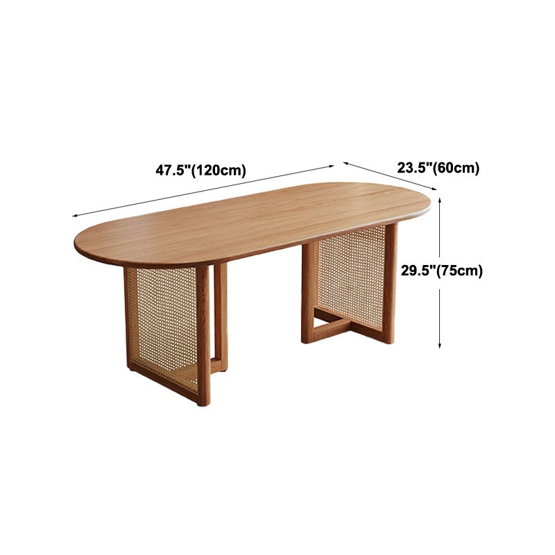 Oval Solid Wood Dining Table Modern Natural Furniture with Double Pedestal