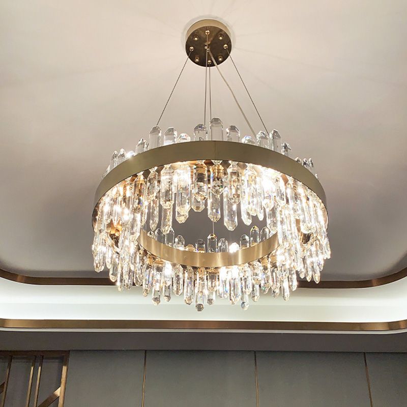 Modern LED Crystal Ring Pendant Chandelier in Gold for Living Room Dining Room
