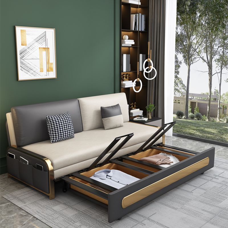 Modern Style 33.46" Wide Sofa Bed Faux Leather Sleeper Sofa with Storage