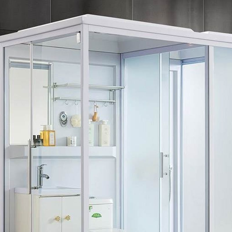 Single Sliding Rectangle Shower Kit White Frosted Shower Stall with Shower Tray