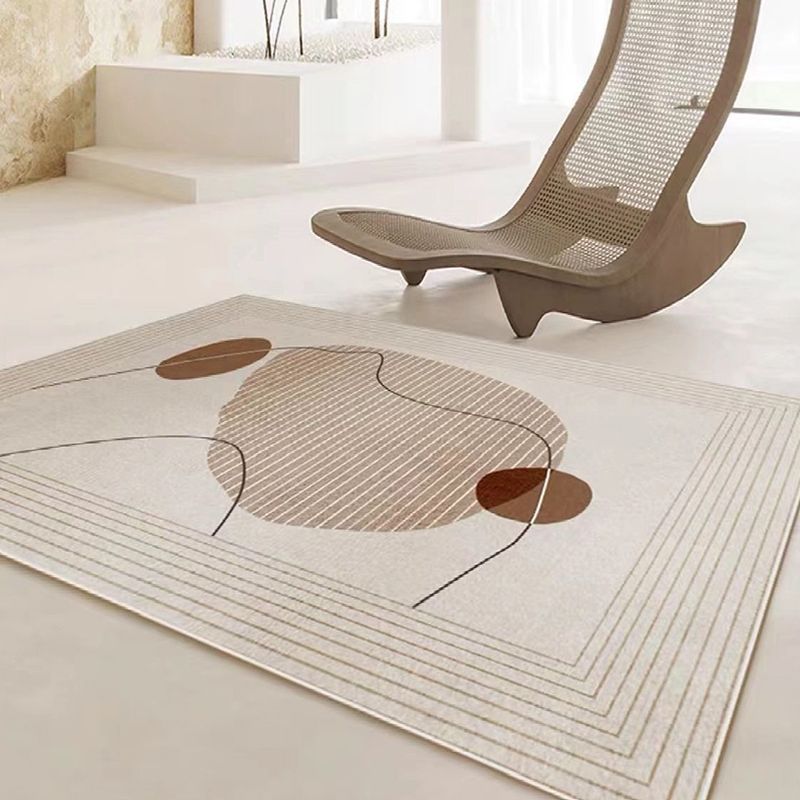 Beige Modern Rug Polyester Striped Rug Non-Slip Backing Rug for Drawing Room