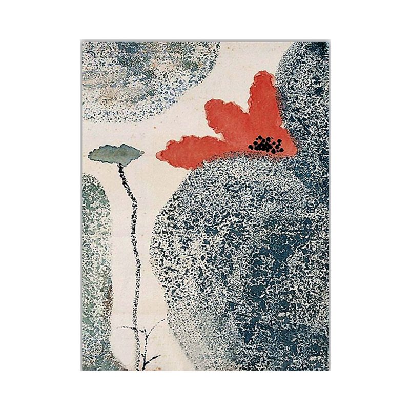 Grey and Red Flower Canvas Textured Surface Traditional Sitting Room Wall Art Print