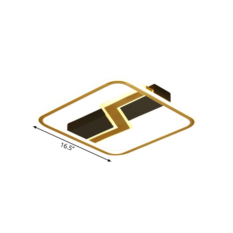 Square Flush Mount Lamp Simple Metal 16.5"/20.5" W LED Bedroom Ceiling Light in Gold with Lightning Design