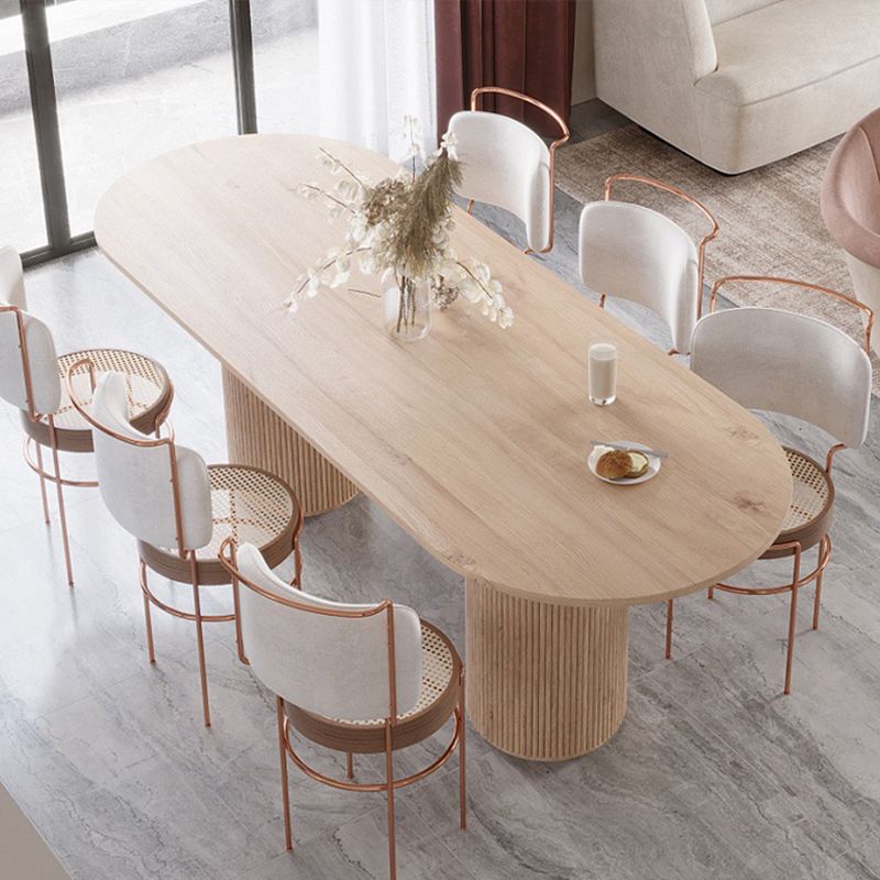 Oval Double Pedestal Modern Dining Table White Fixed Table with Solid Wood
