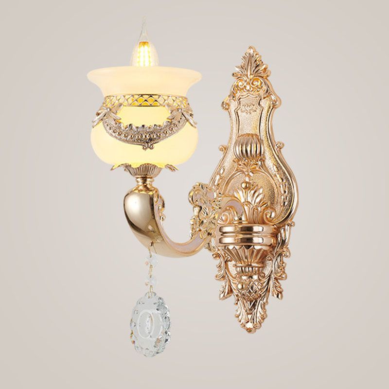 Gold Candle Pendant Chandelier Country Jade Living Room Hanging Lighting with Crystal Accent