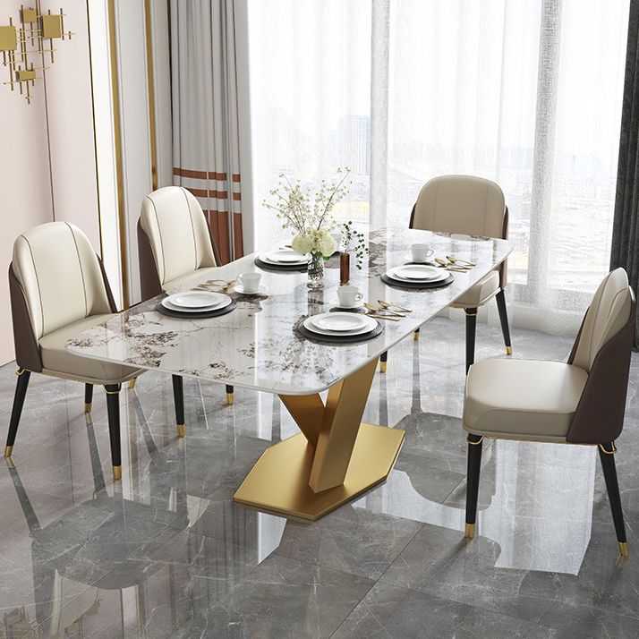 Luxury Sintered Stone Top Table Rectangle Indoor Table with Gold Pedestal