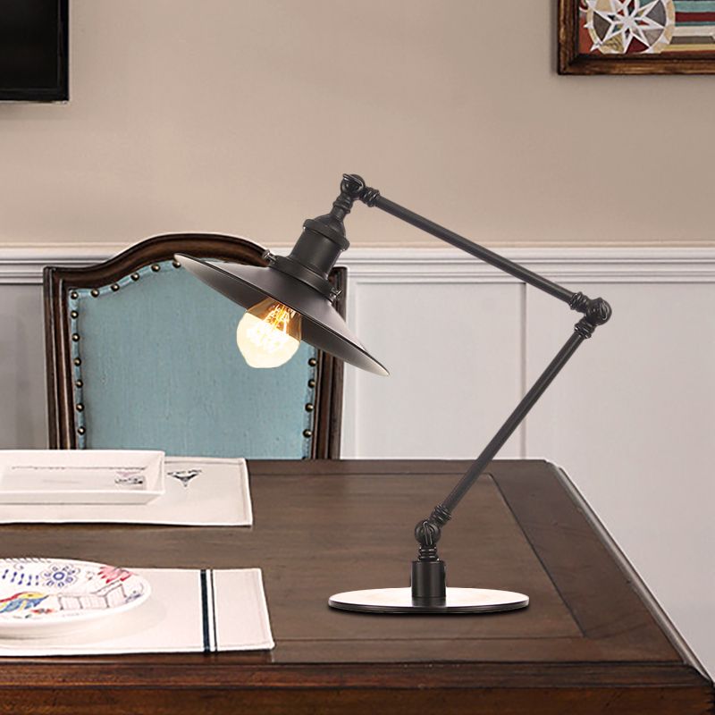 Metal Flared Shade Table Lamp Farmhouse Style 1 Light Adjustable Black/Brass Finish Table Lighting for Bedroom