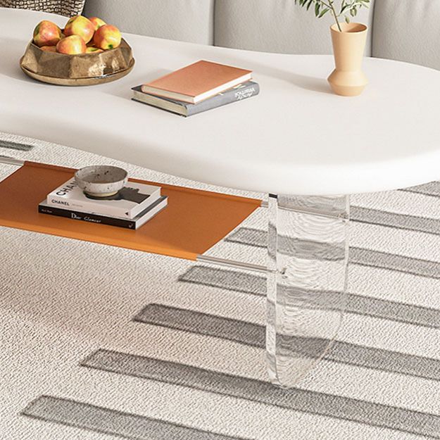 Modern White Trestle Coffee Table Geometric Manufactured Wood Cocktail Table