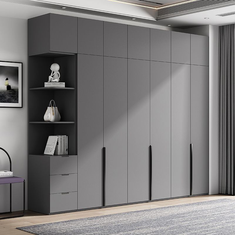 Contemporary Grey Storage Cabinet with Garment Rod Hinged Door Cabinet for Bedroom