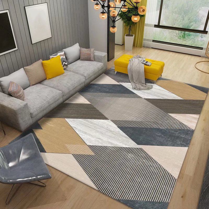 Navy Geometry Carpet Polyester Modern Carpet Washable Carpet for Home Decor