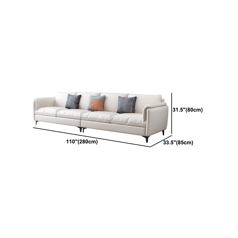 White Leather Pillow Back Sofa Contemporary Pillow Top Arm Sofa