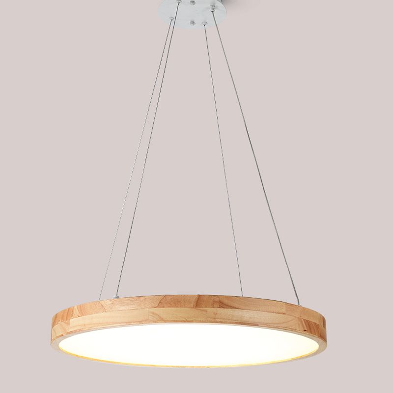 Round Wooden Hanging Lamp LED Pendant Light for Dining Room with Acrylic Shade