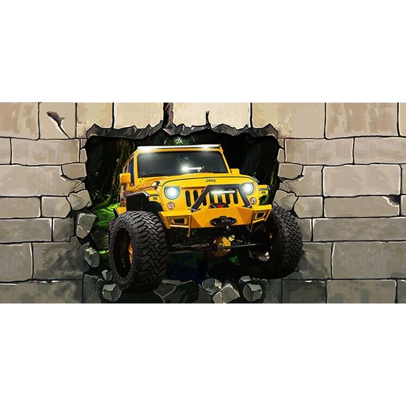 Yellow 3D Print Car Mural Wallpaper Stain-Resistant Wall Covering for Coffee Shop