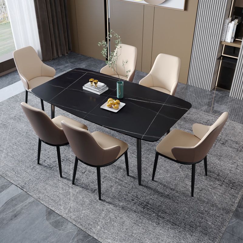 Minimalist Style Leather Dining Chairs Solid Back Upholstered Side Chair for Home