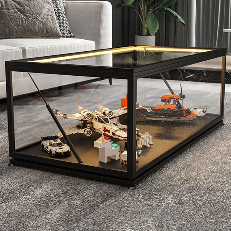 Glass Top Coffee Cocktail Table Block/4 Legs Contemporary Trunk Storage