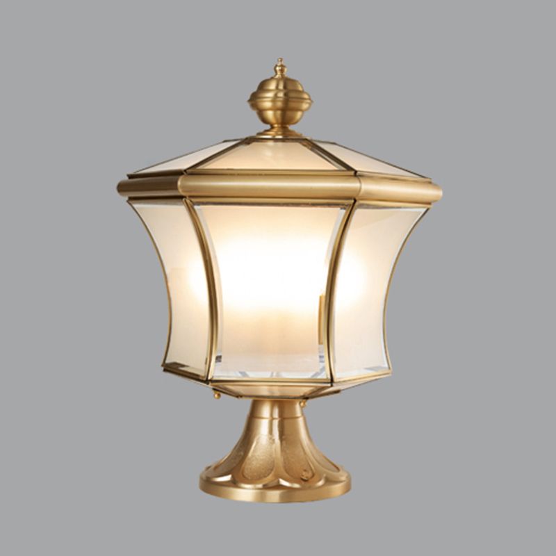 Modern Simple Copper Outdoor Light Lantern Shape Waterproof Pillar Lamp for Outdoor