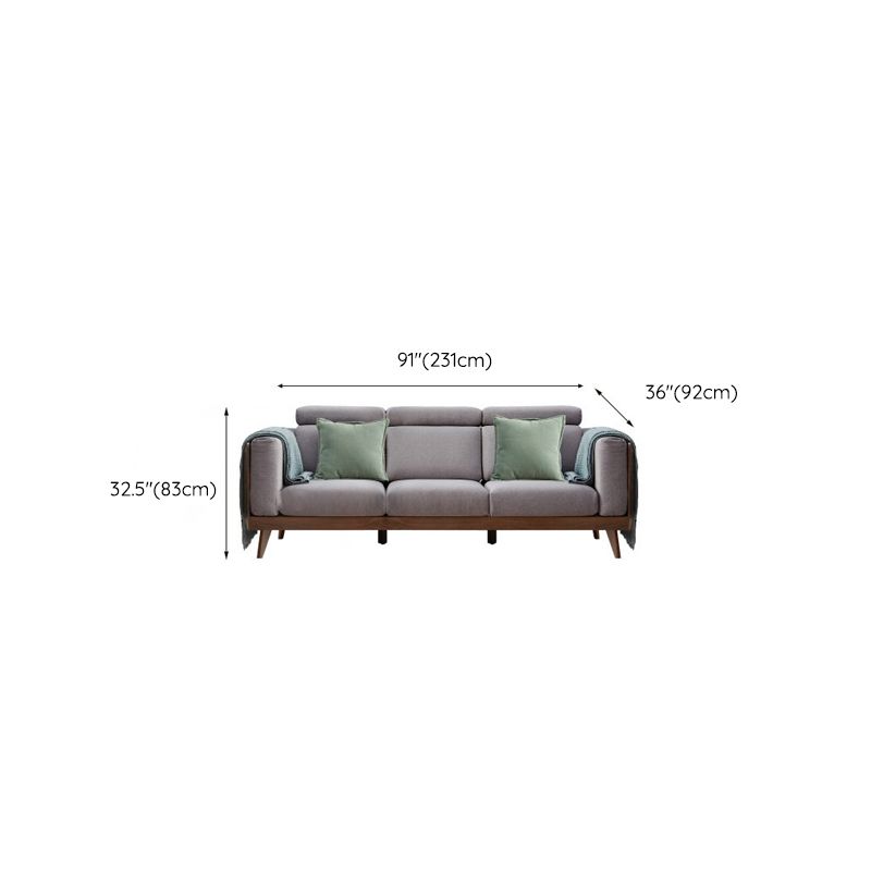 Farmhouse Square Arm Fabric Solid Wood Sofa in Brown for Living Room