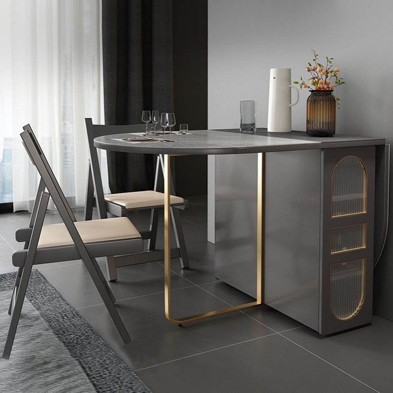 Moderner gesinterter Stein Esstisch Ovales Dropblatt 59 "Esstisch mit Goldrahmen