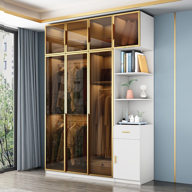 Modern Style Glass Wardrobe Bedroom Wardrobe Closet with Drawer