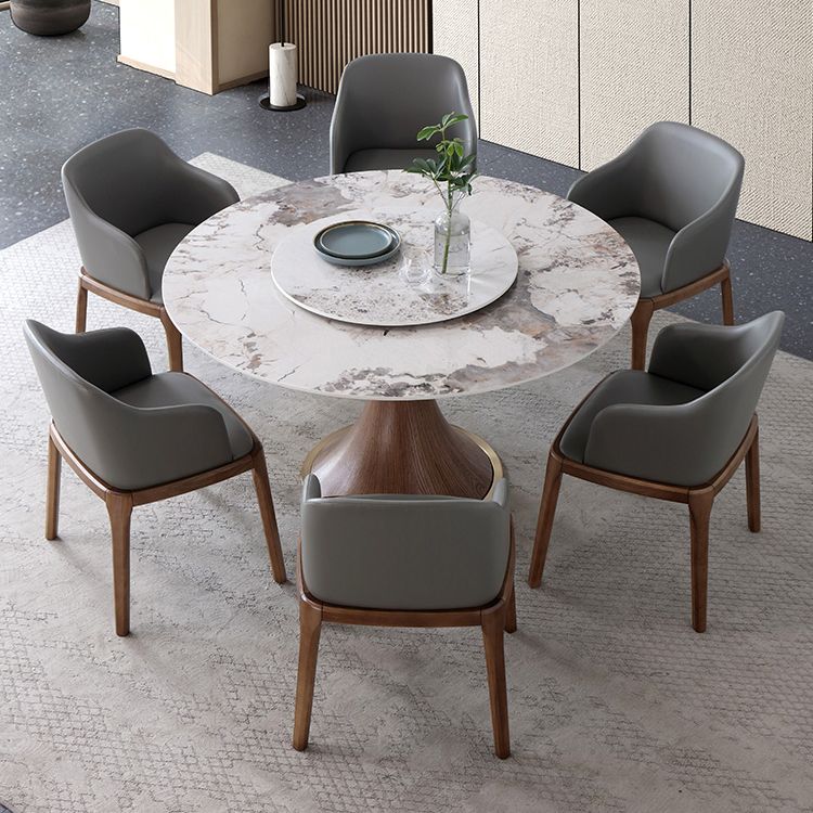 Modern Sintered Stone Dining Table Round Table with Wooden Pedestal for Restaurant