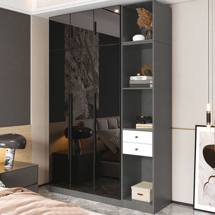 Modern Style Wardrobe Grey Colour Glass Wardrobe Closet for Bedroom