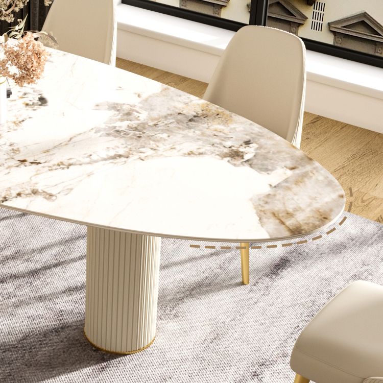 Metaal traditionele luxe ovale eettafel gesinterde stenen tafel met witte benen