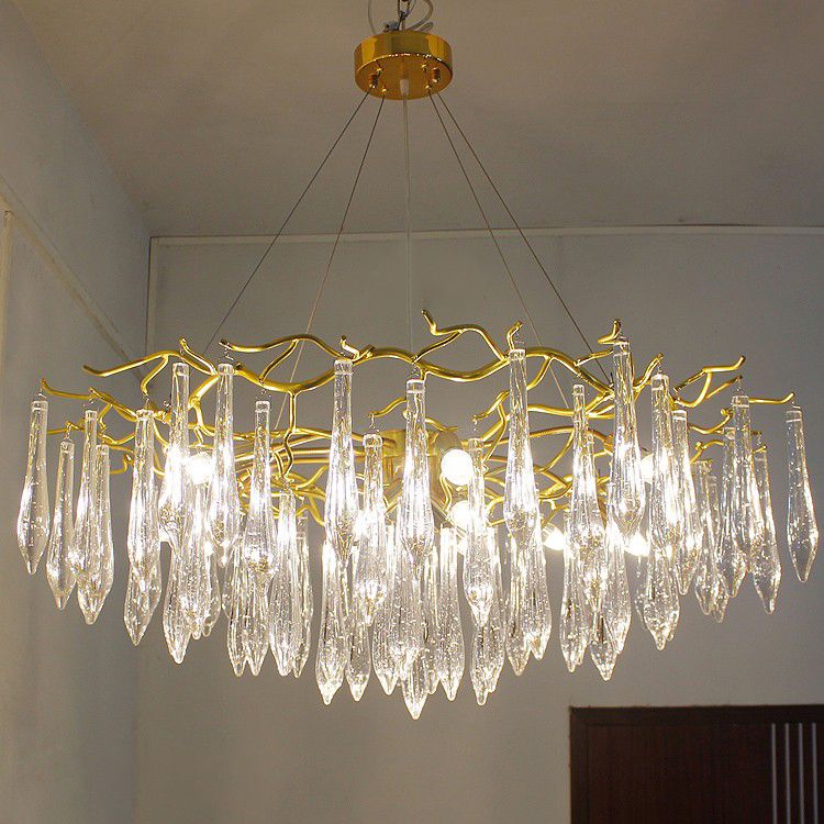 Chandelier intérieur en verre léger en vitreux léger moderne en or