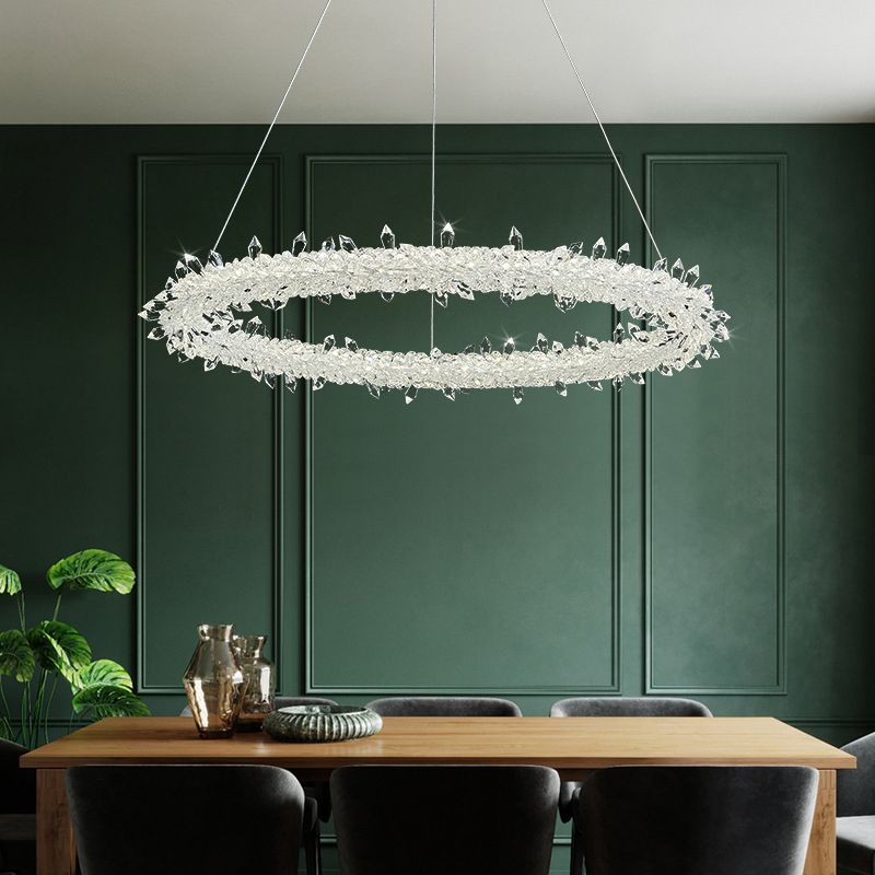 Suspension à LED circulaire moderne minimaliste en cristal clair salon de plafond suspendu