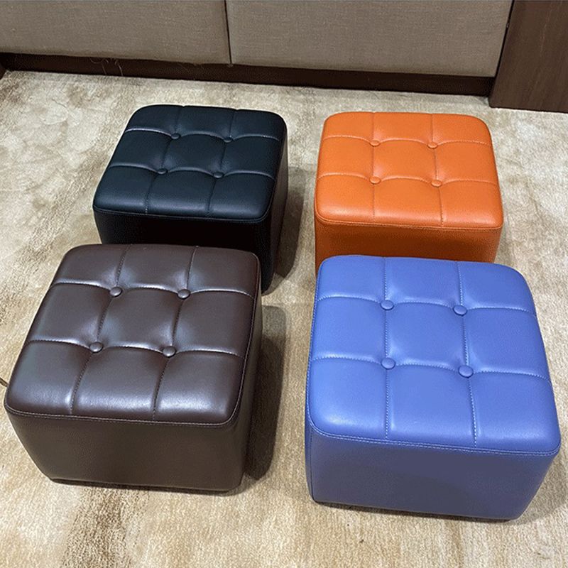 Mid-Century Modern Pouf Ottoman Genuine Leather Solid Color Tufted Square Ottoman