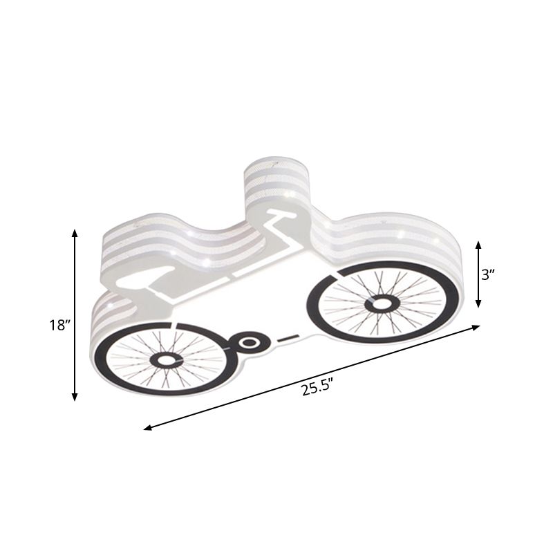 Bicycle Child Dormitory Flushmount Iron Kids LED Close to Ceiling Light with Recessed Diffuser in White