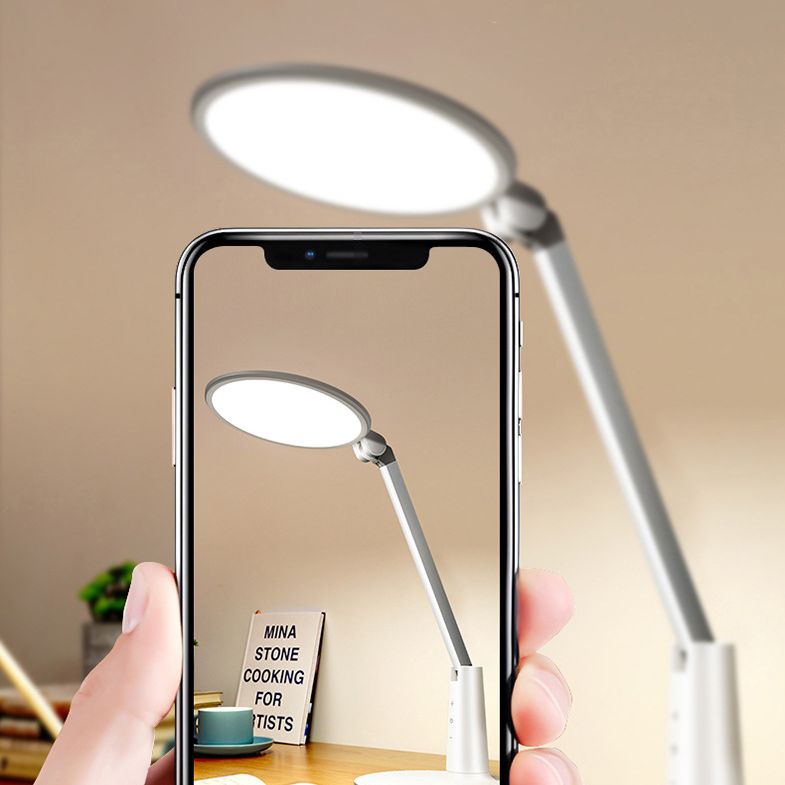 White Circular Rechargeable Desk Lamp Minimalist LED Plastic Reading Book Light for Bedroom