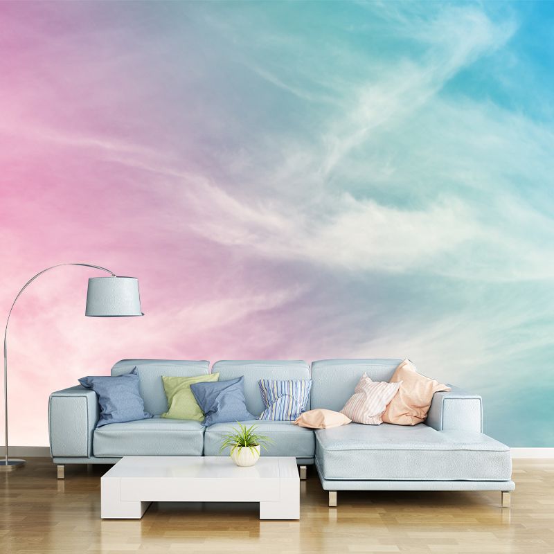 Pink Sky Painting Wall Mural Decal Moisture-Resistant Wall Covering for Living Room
