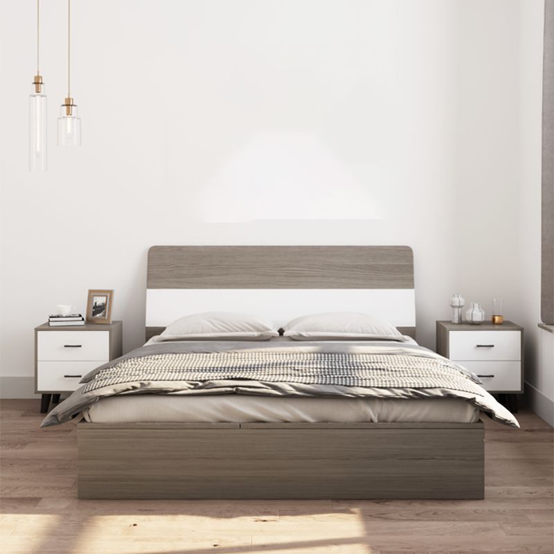 White and Brown Finish Platform Bed Lift Up Storage Platform Bed Frame