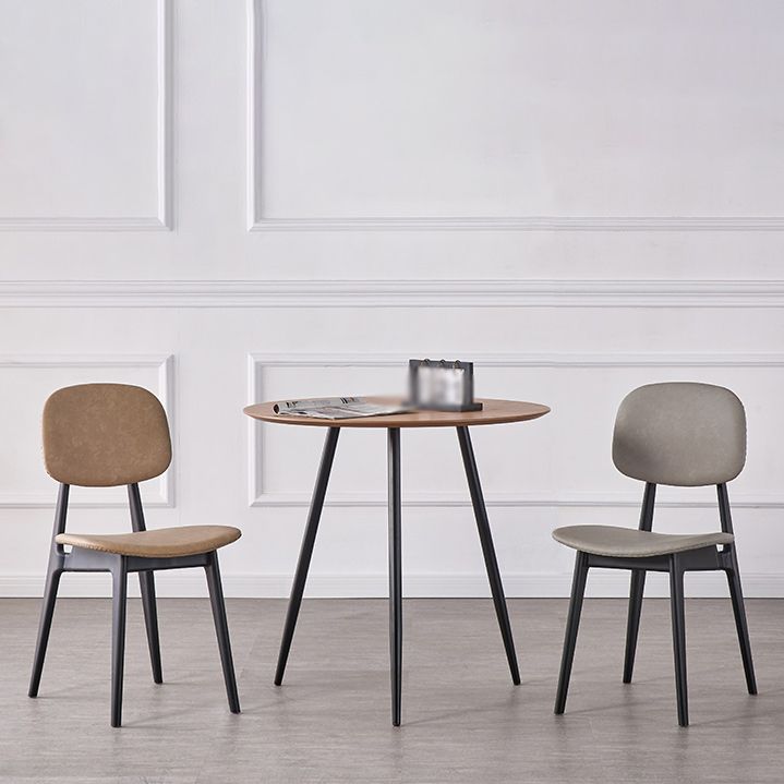 Chaises de salle à manger sans bras en cuir PU, chaise latérale à dossier ouvert avec pieds en plastique