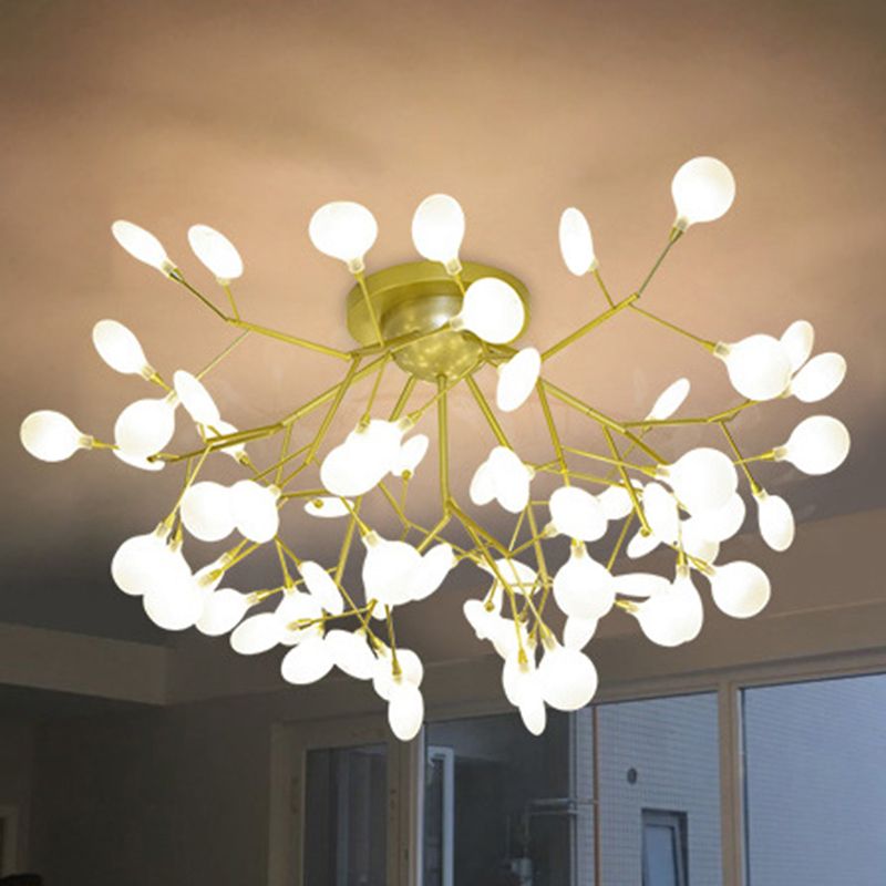 Tree Branch Living Room LED Semi Flush Metallic Postmodern Ceiling Mount Chandelier