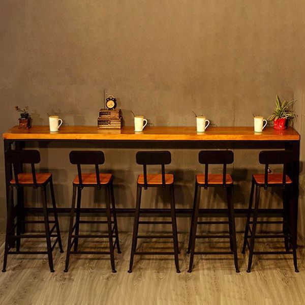 Modern Bar Table Set  1/6/11 Pieces Rectangle Wood Counter Table with High Stools for Bar